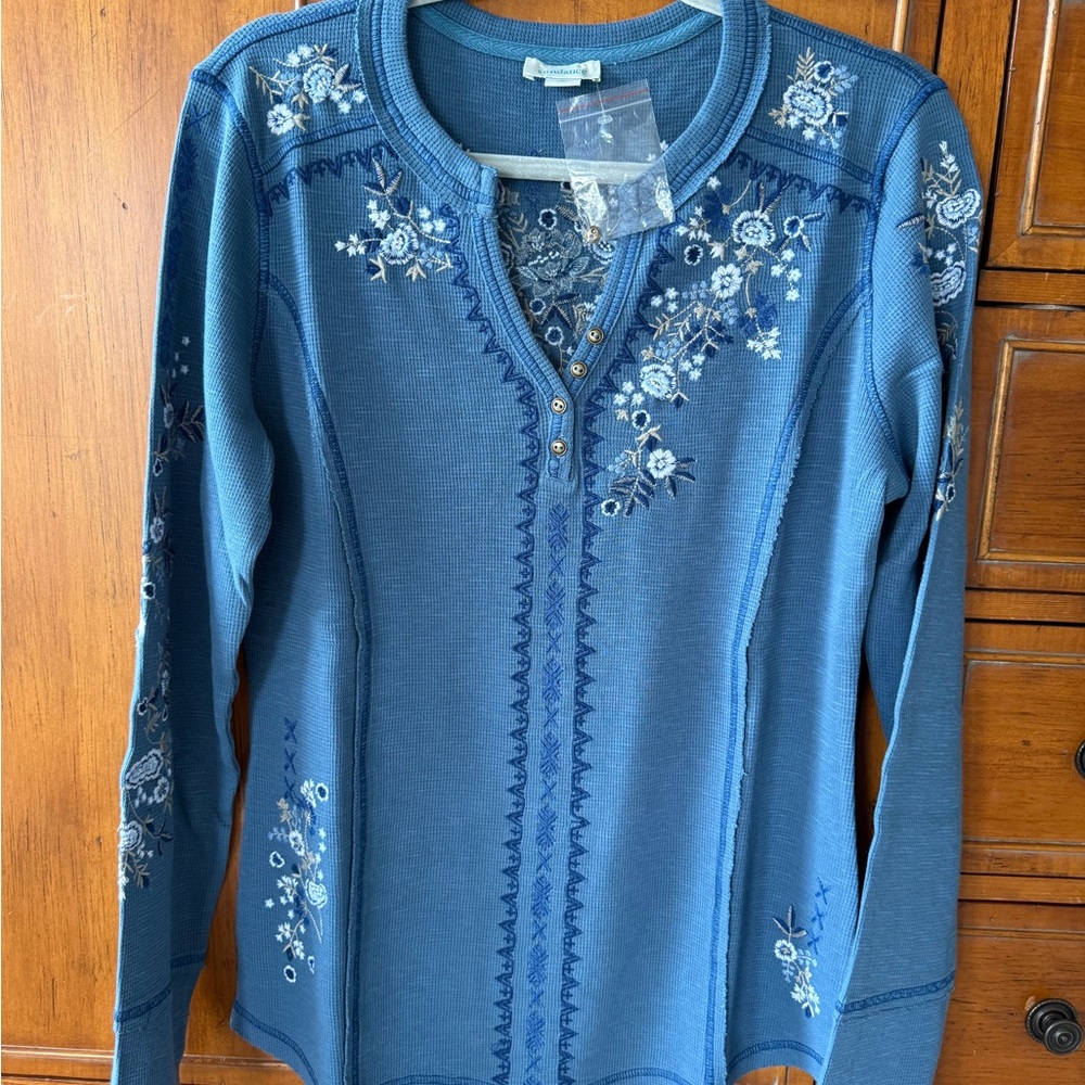 Blue Floral Embroidered Women's Top